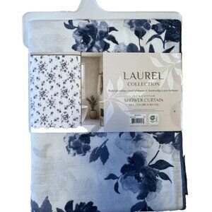 NEW Laurel Collection Blue & White Floral 100% Cotton Shower Curtain 72x72